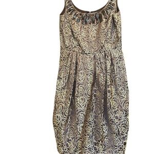 Carmen Marc Valvo Sz.8 Silver and Gold bead embroidered acetate dress in EUC